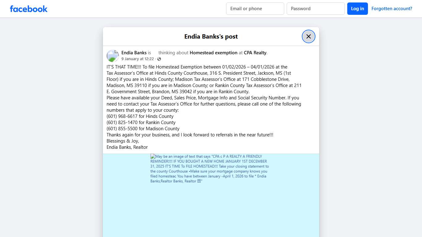 Endia Banks - IT'S THAT TIME!!! To file Homestead... Facebook