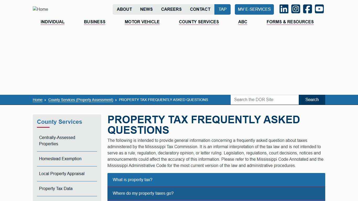 PROPERTY TAX FREQUENTLY ASKED QUESTIONS Mississippi Department of Revenue