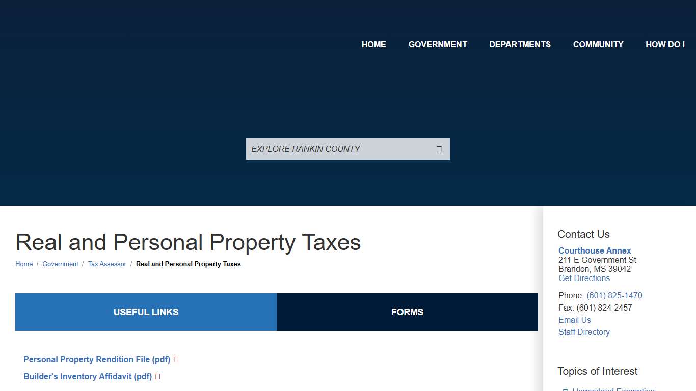 Real and Personal Property Taxes / Rankin County, Mississippi