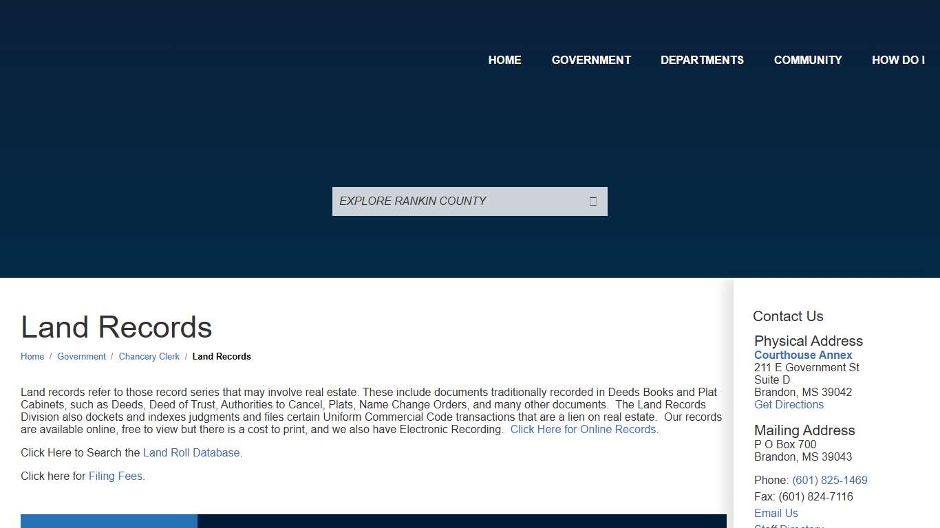 Land Records / Rankin County, Mississippi